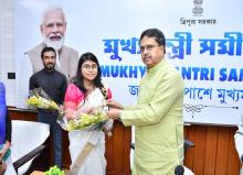 Honble Chief Minister Professor (Dr.) Manik Saha Manik Saha felicitated three candidates in his official residence on 27.12.2023 who have been appointed to work in nursing care in Japan. Honble Chief Minister Professor (Dr.) Manik Saha Manik Saha felicitated three candidates in his official residence on 27.12.2023 who have been appointed to work in nursing care in Japan.