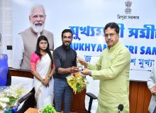 Honble Chief Minister Professor (Dr.) Manik Saha Manik Saha felicitated three candidates in his official residence on 27.12.2023 who have been appointed to work in nursing care in Japan. Honble Chief Minister Professor (Dr.) Manik Saha Manik Saha felicitated three candidates in his official residence on 27.12.2023 who have been appointed to work in nursing care in Japan.